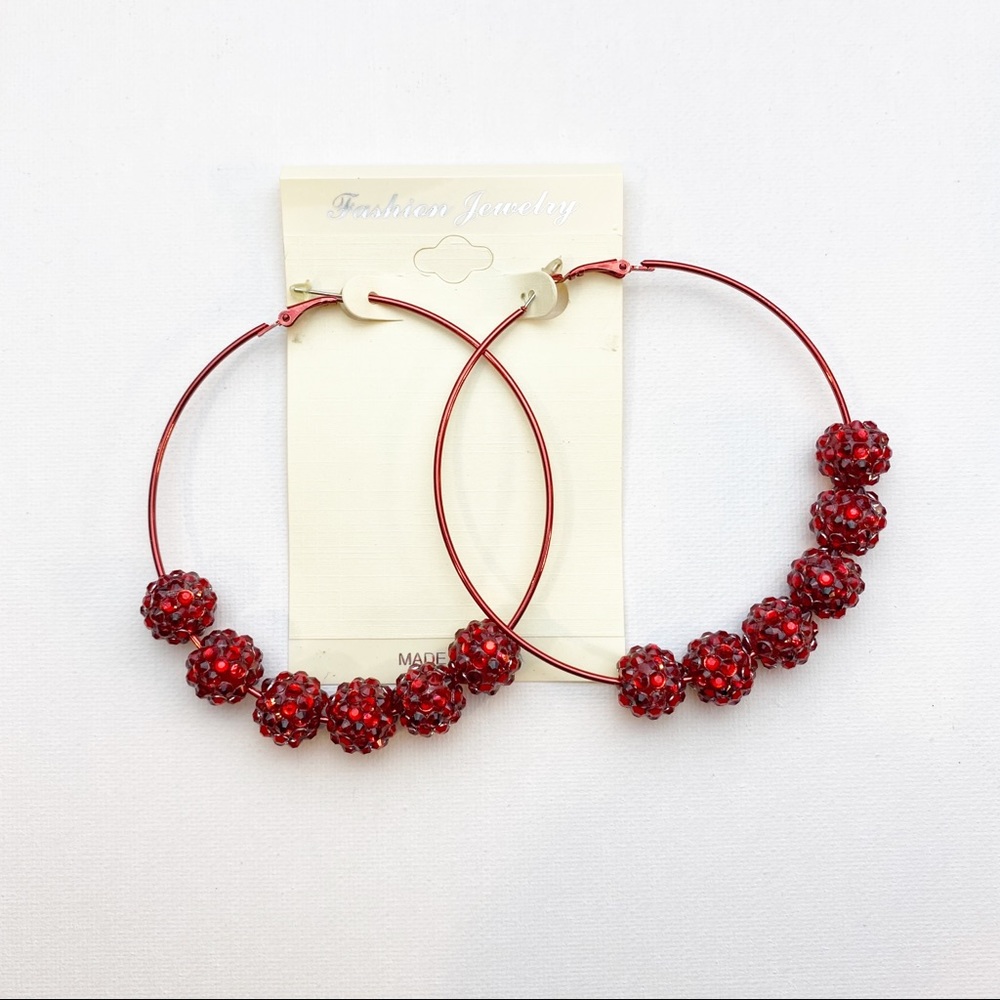 💕 Red Oversized disco Ball large hoop earrings
